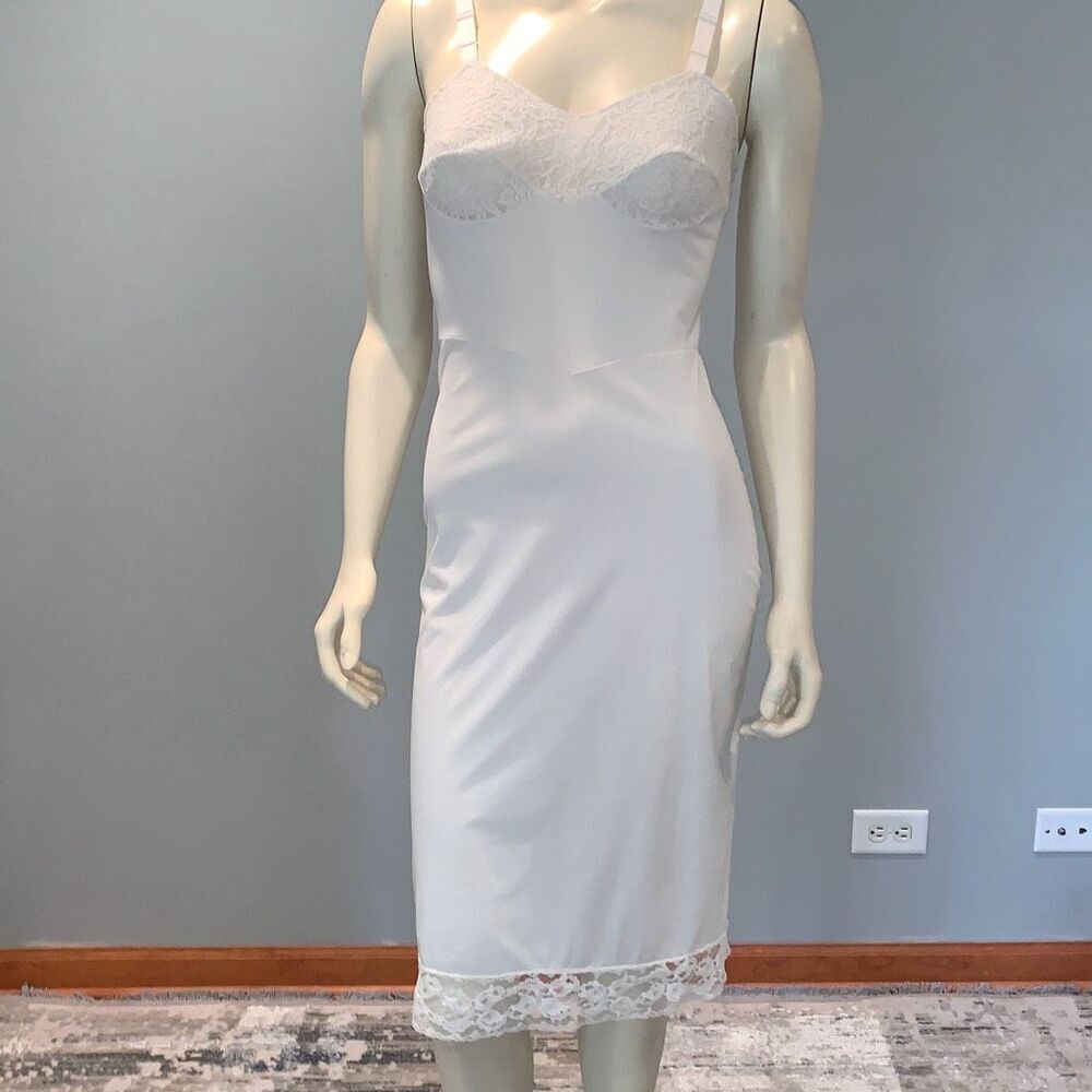 Vintage Movie Star Slip Dress 32 Bust Nylon‎ Lace Cream Off White USA Made